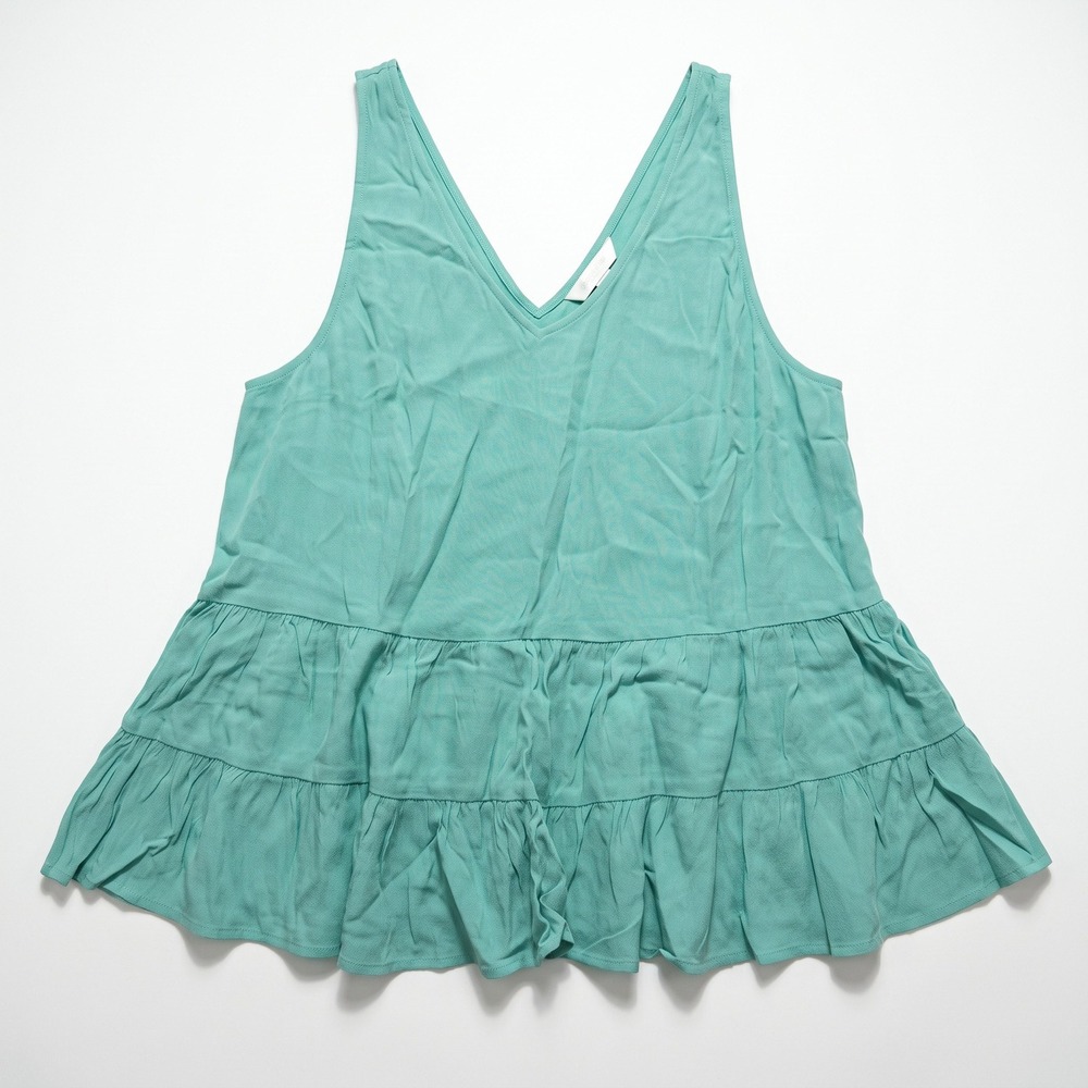 LOFT M Seafoam Green Tiered V-Neck Swing Tank Womens Boho Casual Top
